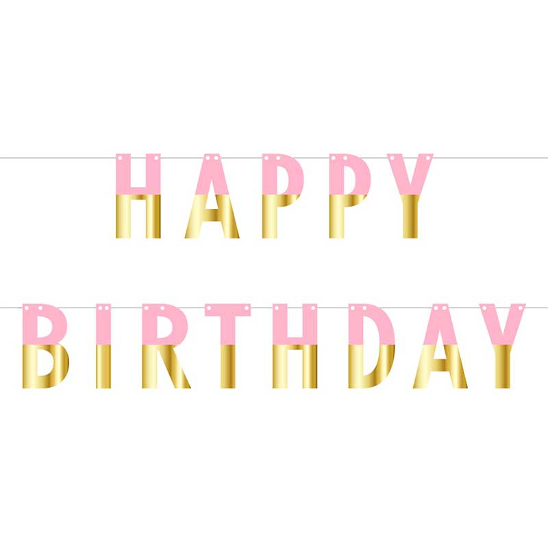 Банер-букви Happy birthday рожевий із золотом