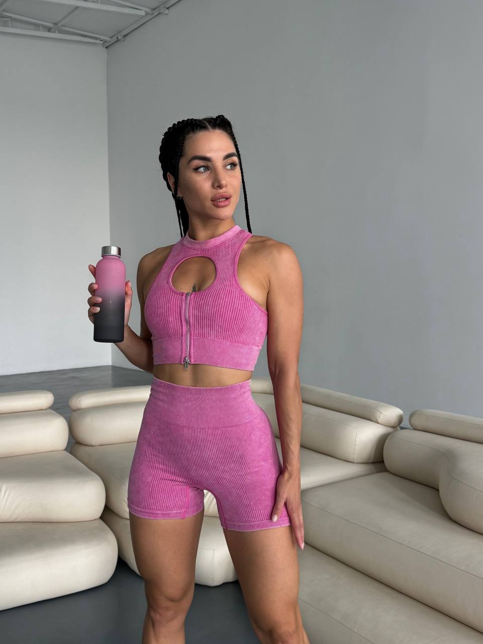 Комплект топ та вело в рожевому кольорі