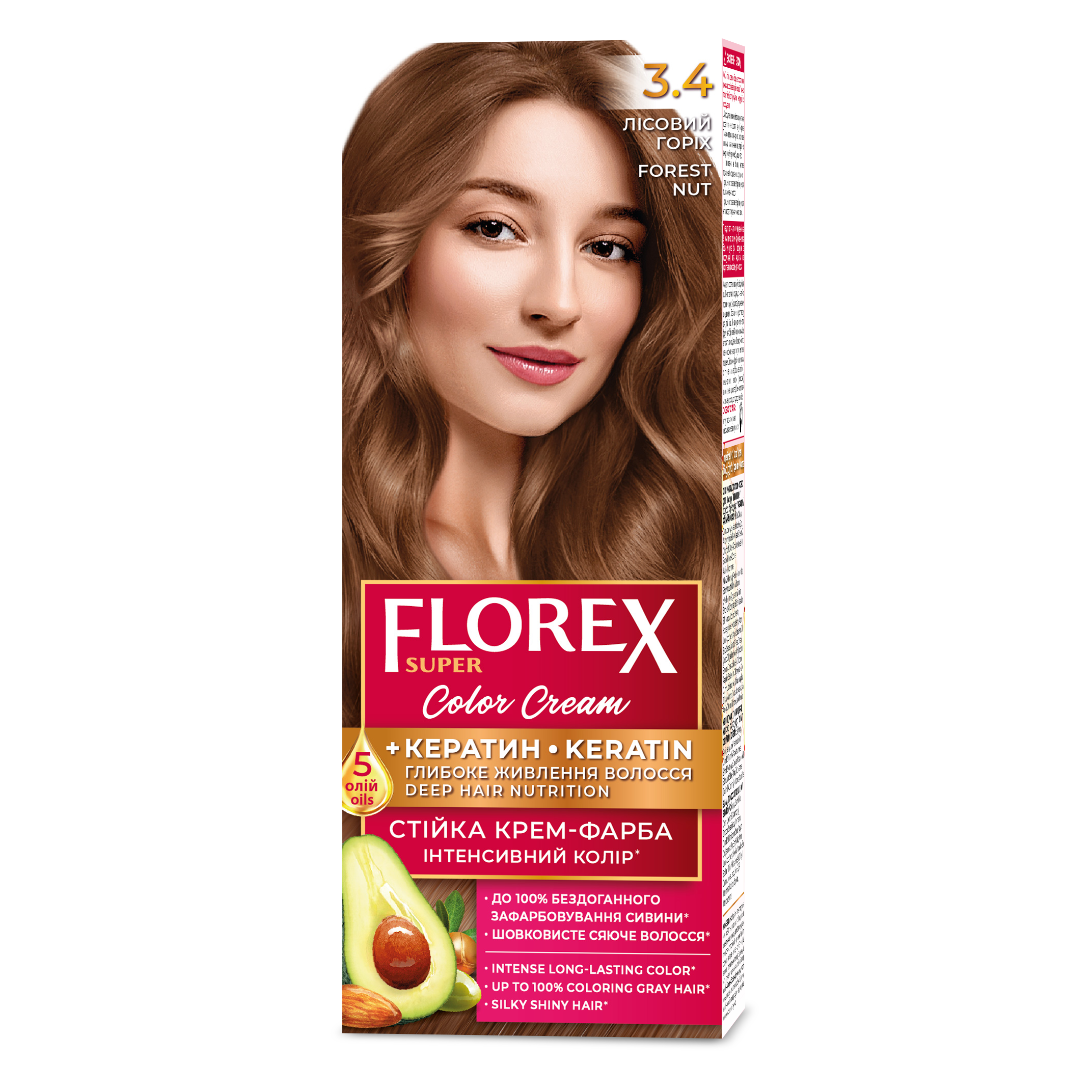 Стійка крем-фарба для волосся Florex Super Лісовий горіх 3.4