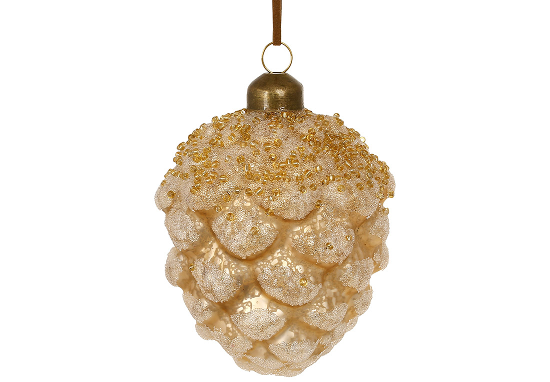 Ялинкова прикраса зі скла Шишка з напиленням лід 9.5см колір - світло-коричневий NY29-502