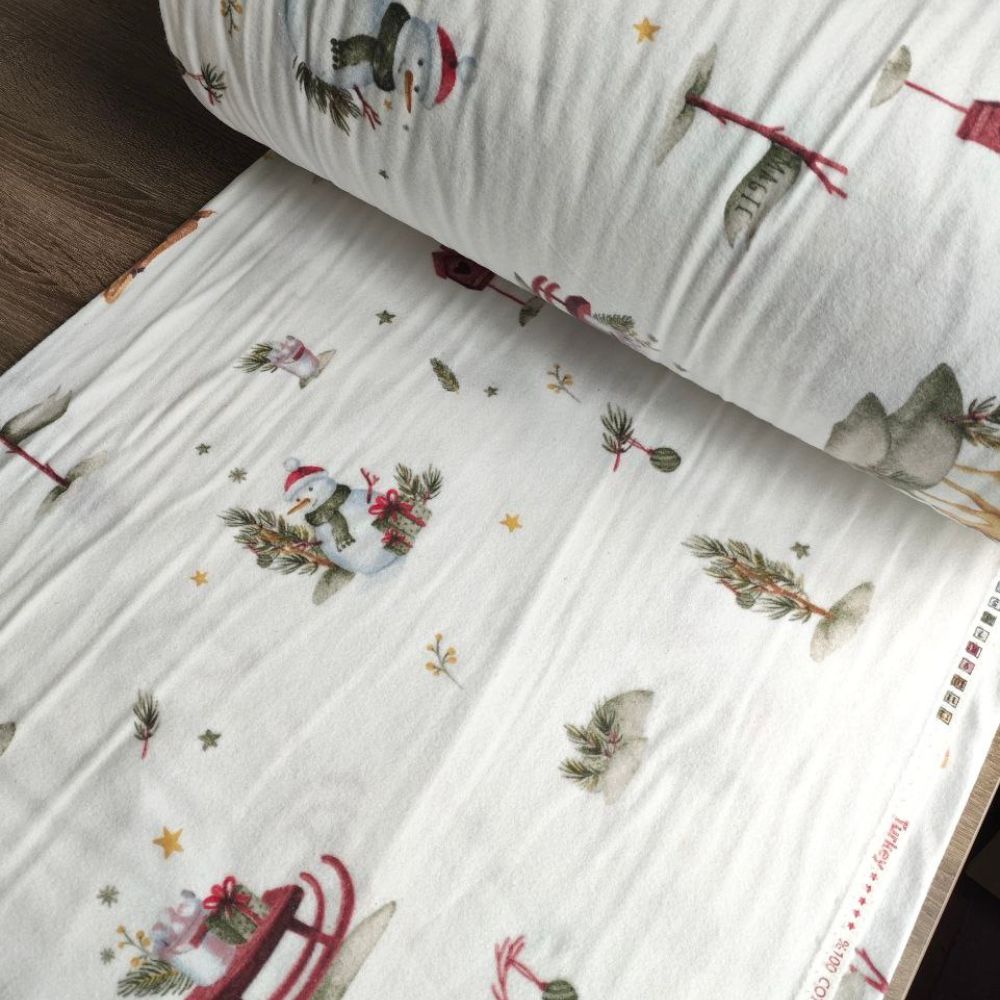 Тканина фланель- Казковий сніговик