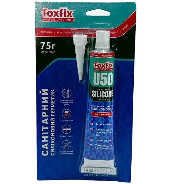 Силіконовий герметик FOXFIX U50 50ml САНІТАРНИЙ ПРОЗОРИЙ