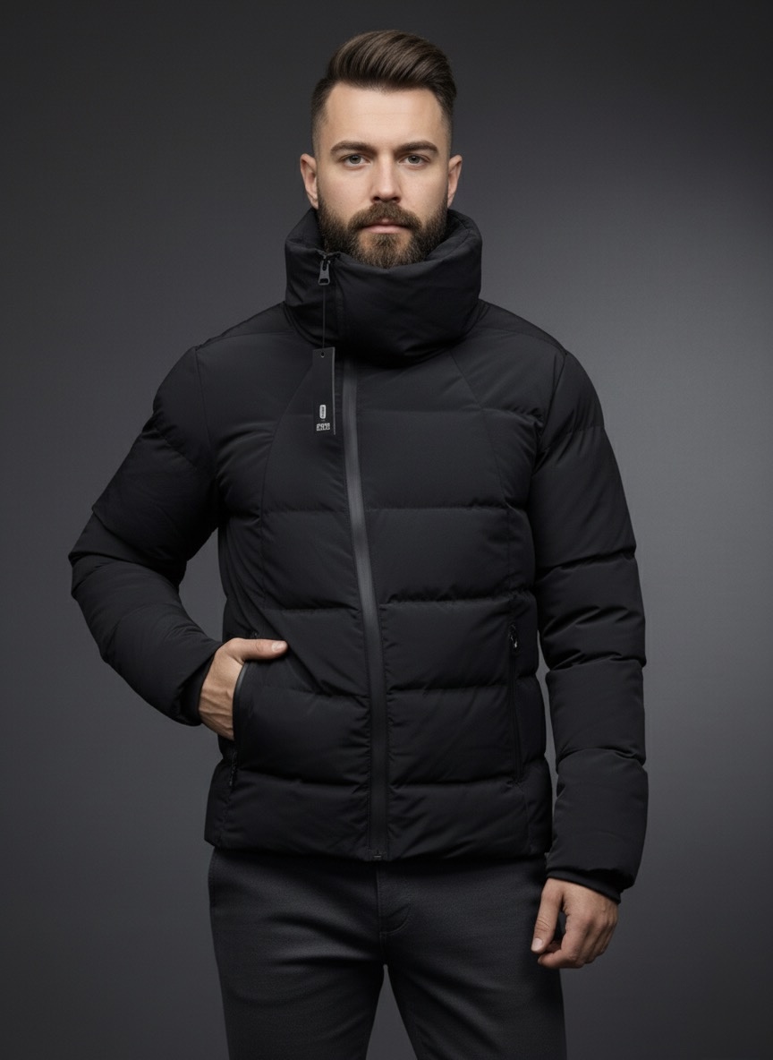 Чоловіча куртка з високим коміром та косим замком black