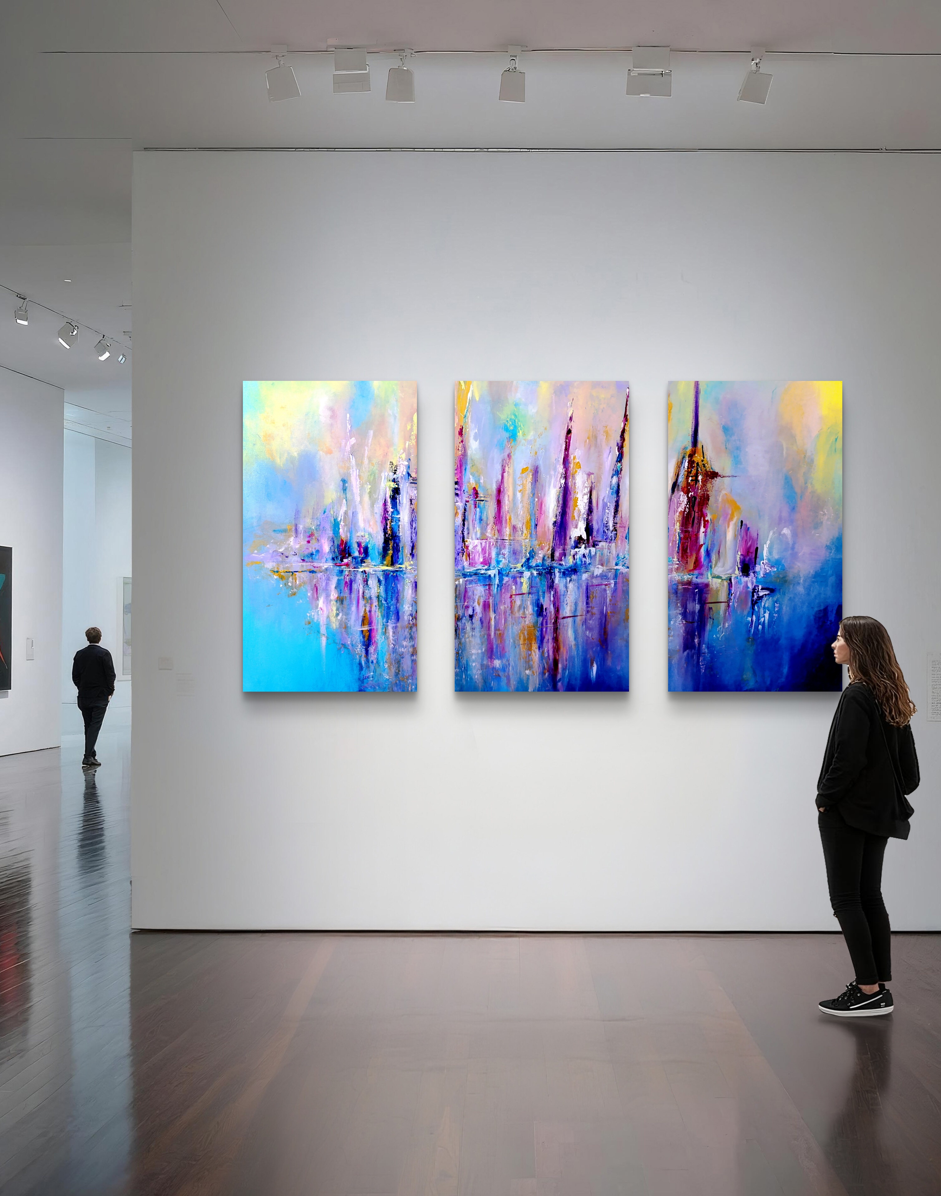 Абстрактна модульна картина " Місто в блакитних хмарах"