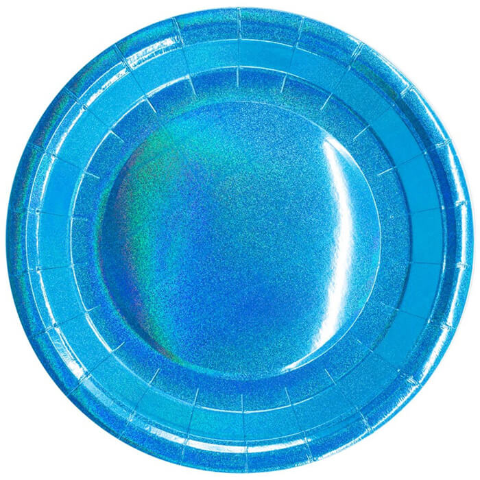Тарілочки блакитні голографічні 23см 10шт