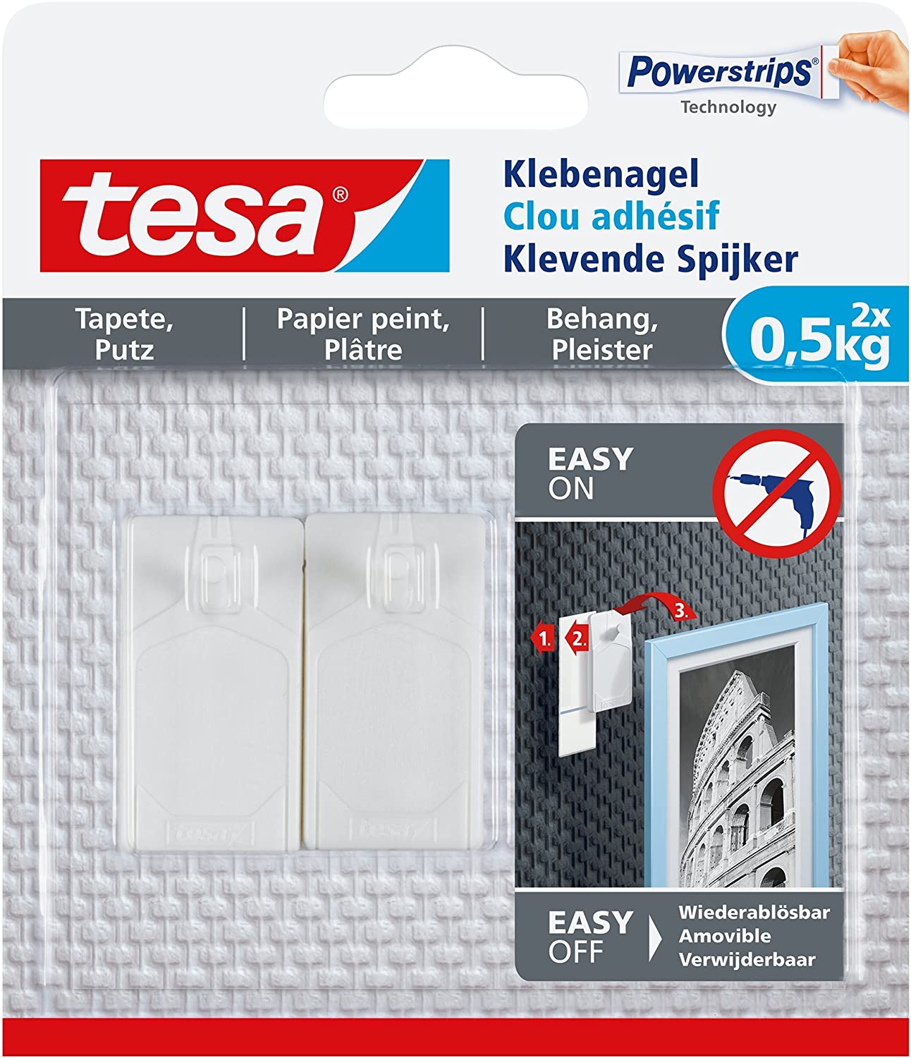 Самоклеючий цвях для стін Tesa Adhesive Nail 0.5kg 2 шт