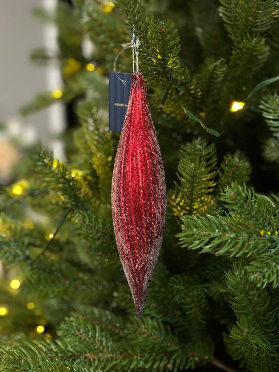 Ялинкова скляна прикраса Бурулька з ефектом льоду 4.5*20 см, колір - червоний