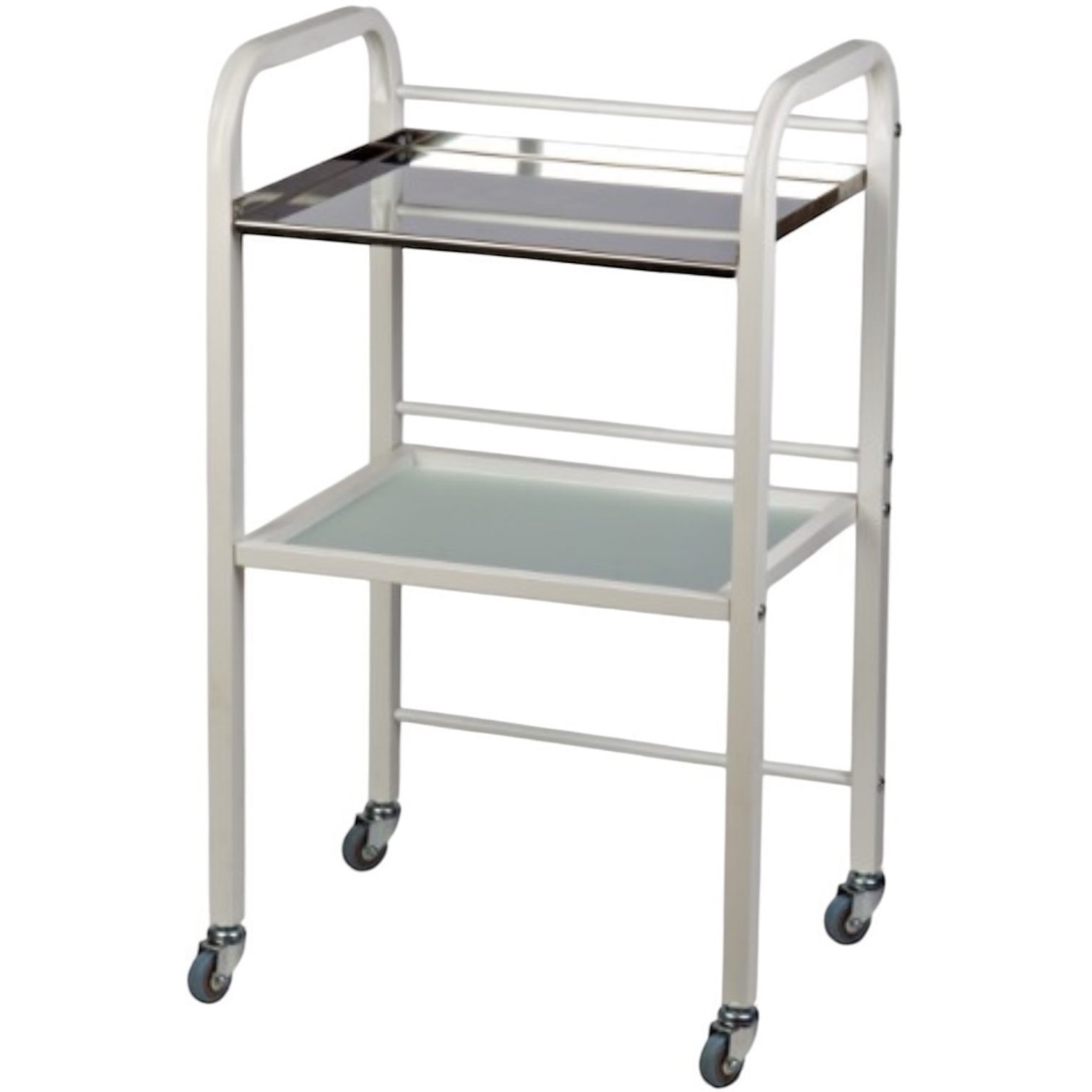 Столик медичний з полицями із харчової нержавійки з бортиками, білий