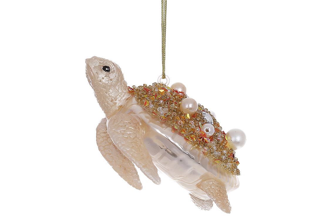 Ялинкова фігурна прикраса Черепаха з декором з бісеру та перлів 4.5см NY29-415