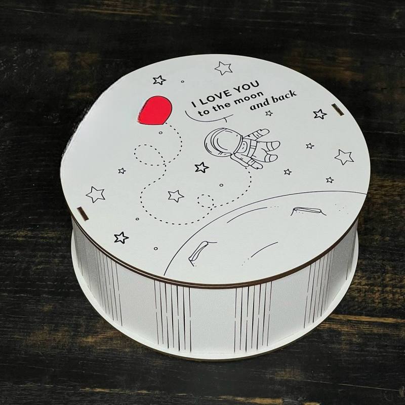 Бокс круглий, білий "I love you to the moon and back" 25х25х9 см