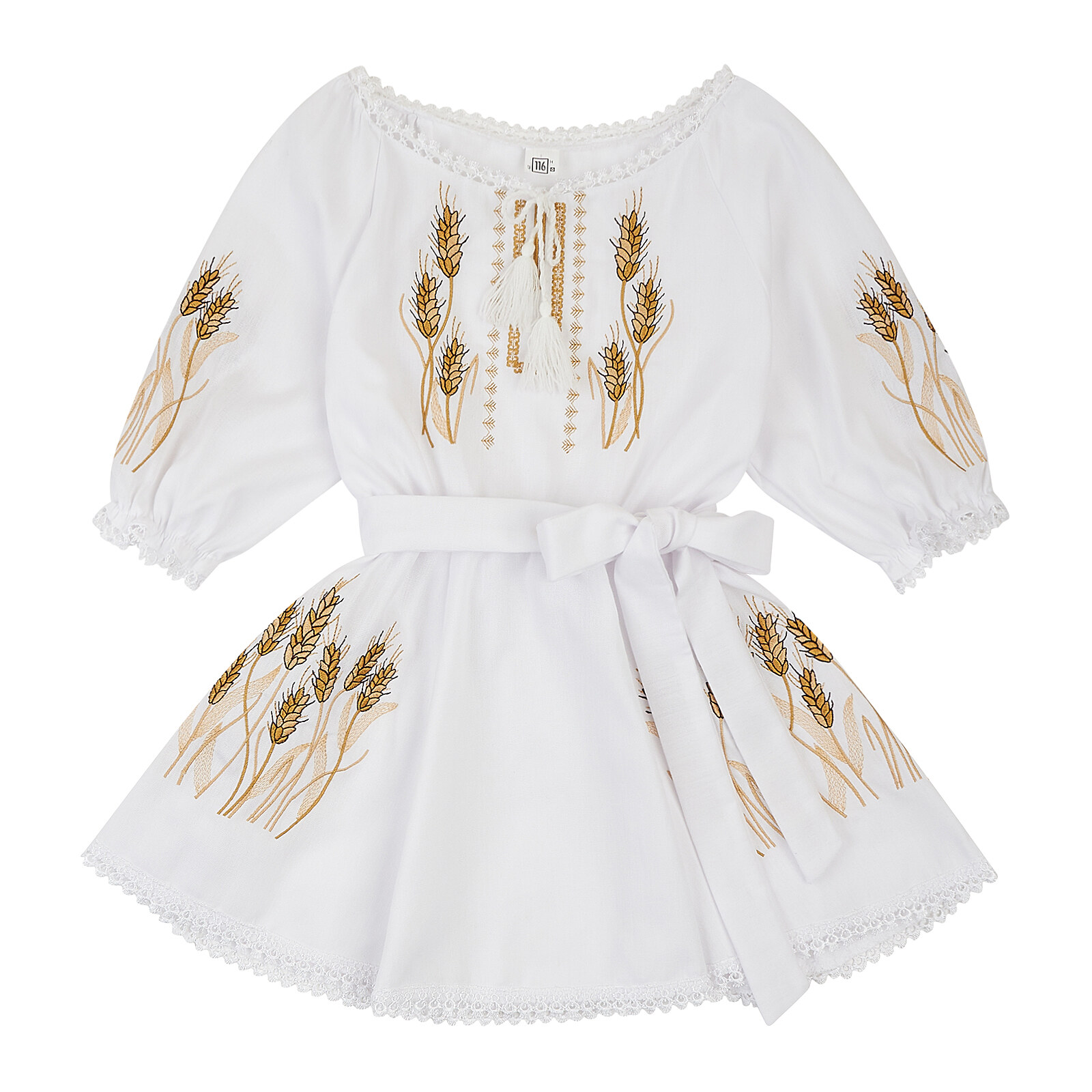 Вишита сукня для дівчинки біла з колосками