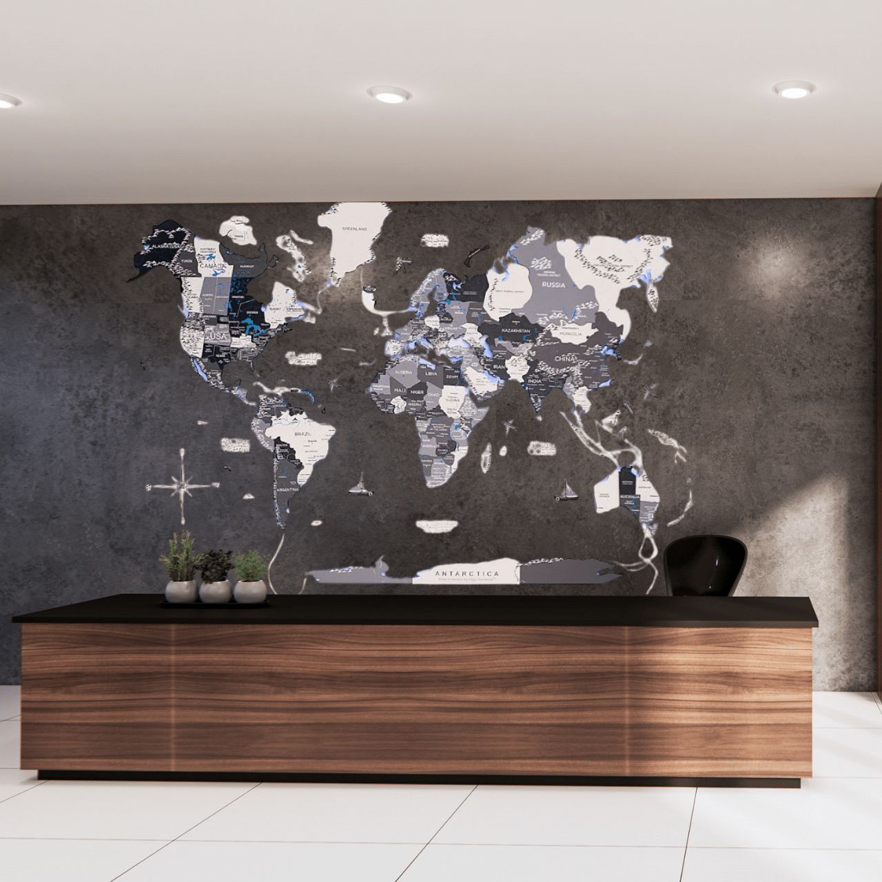 PREMIUM 3D LED / LUMINOUS Verdenskart i Tre – Nordik Edition