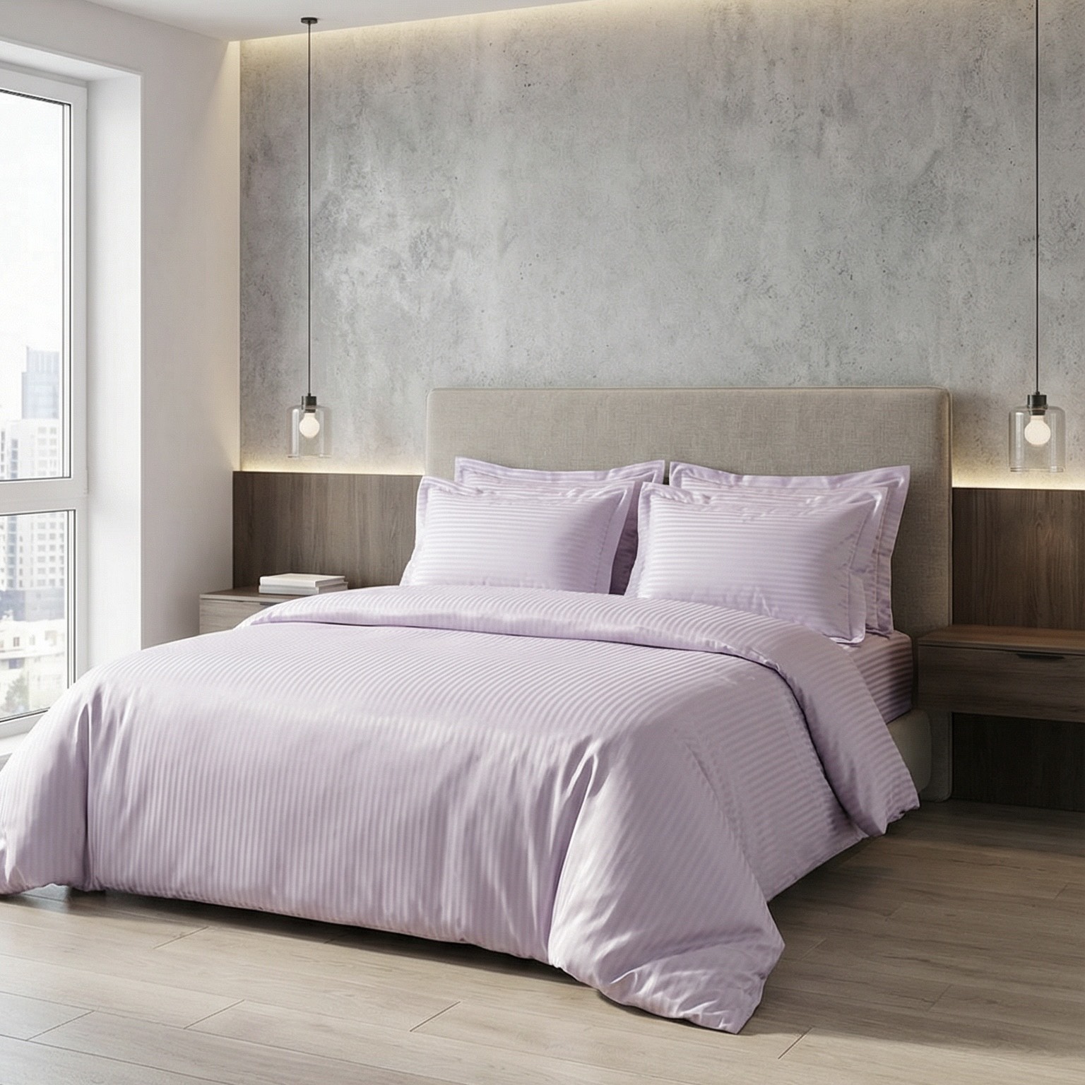 Постільна білизна з страйп - сатину, колір Light Lilac