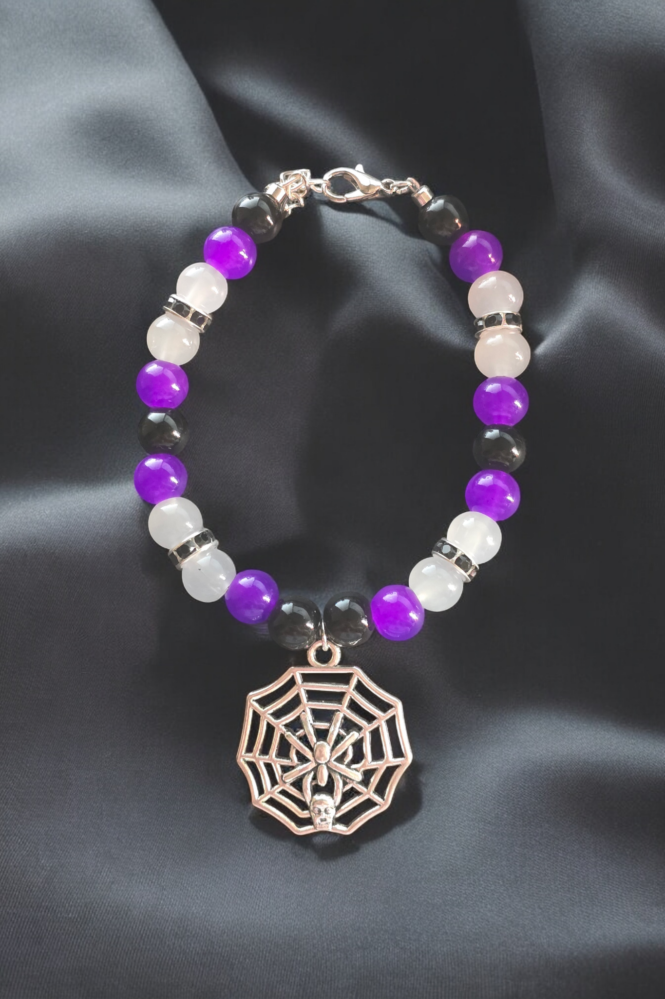 Spider Web Purple Glass Bead Bracelet