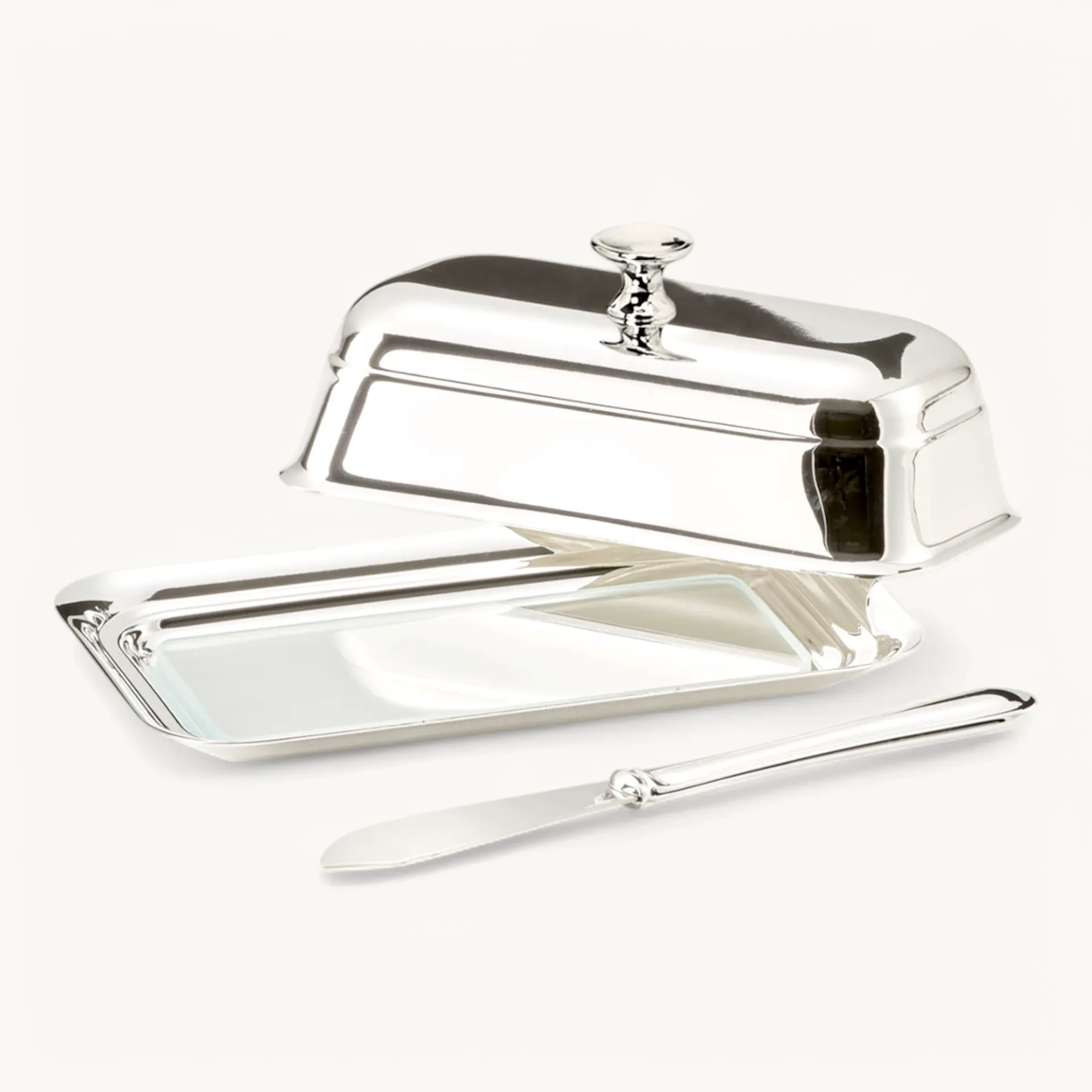 Маслянка Edzard «Марія» срібляста з ножем для масла, 8×13 см