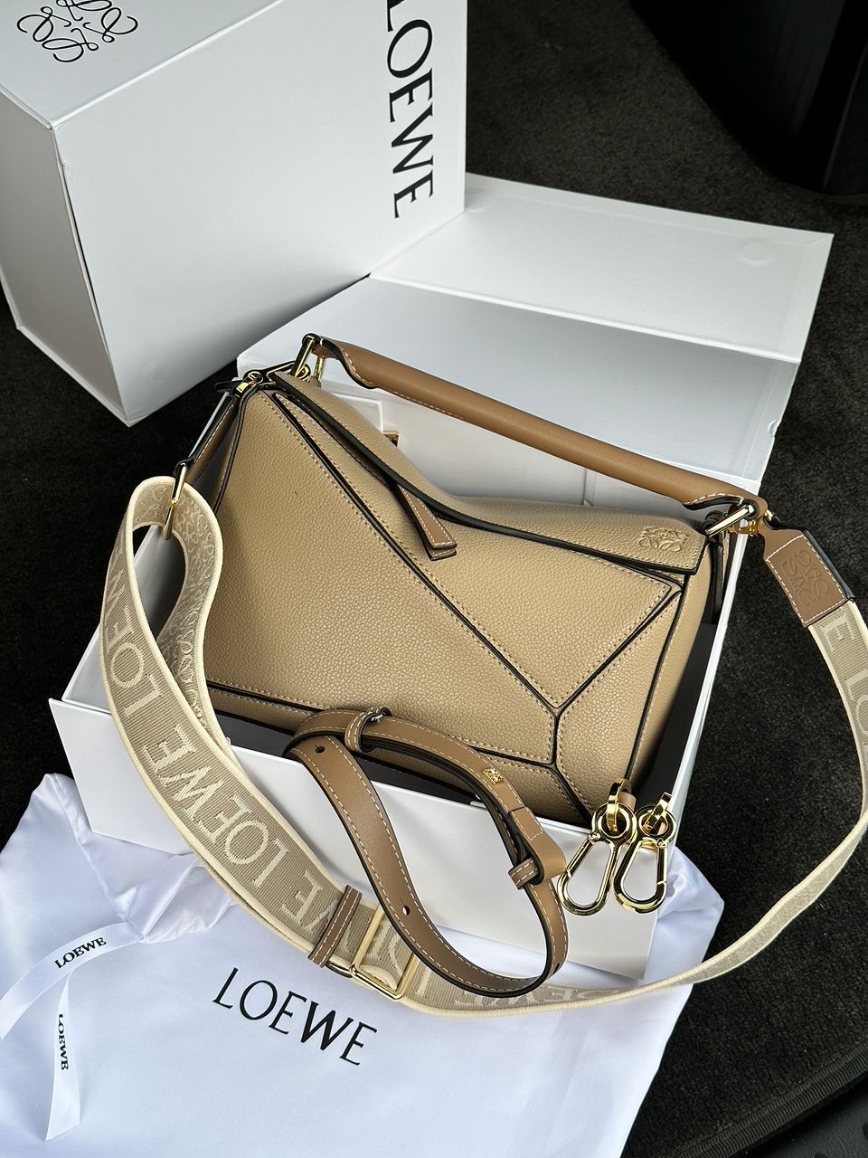Loewe Small Puzzle Bag in Classic Calfskin Beige