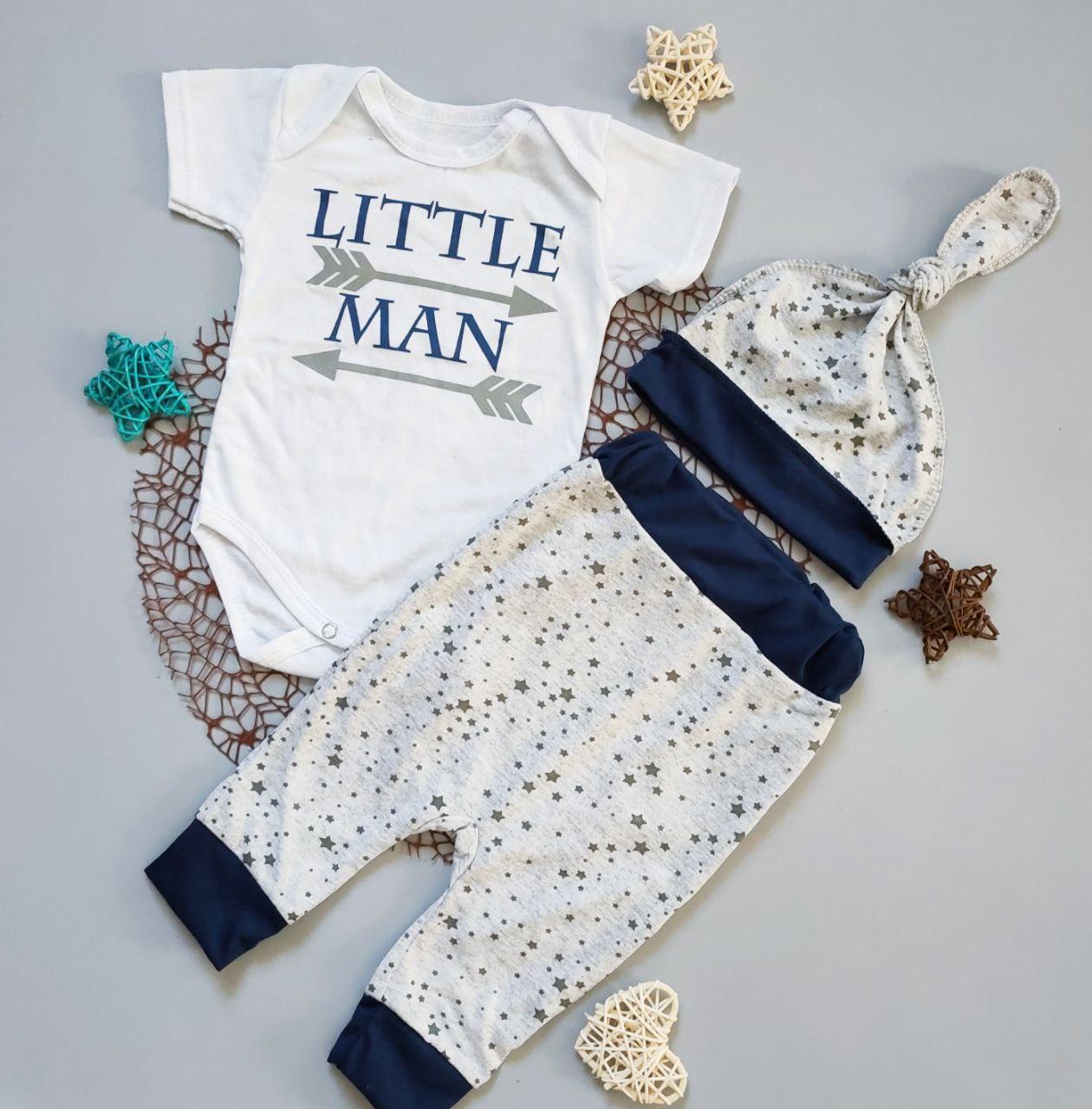 Комплект для новонародженого : боді + штанці + шапочка-вузлик (тканина кулір)