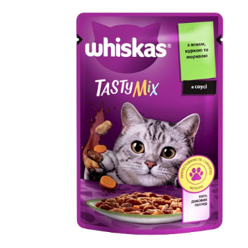 Вологий корм для котів Віскас (Whiskas) TastyMix Ягня, Курка, Морква, 85 г