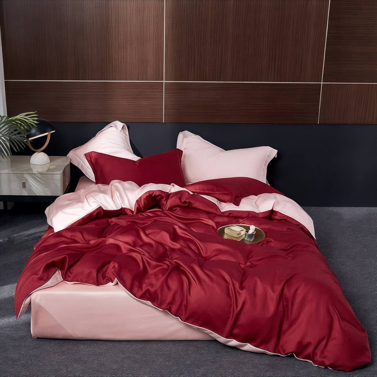 Постільна білизна з сатину, колір Wine Bordo & Pudra