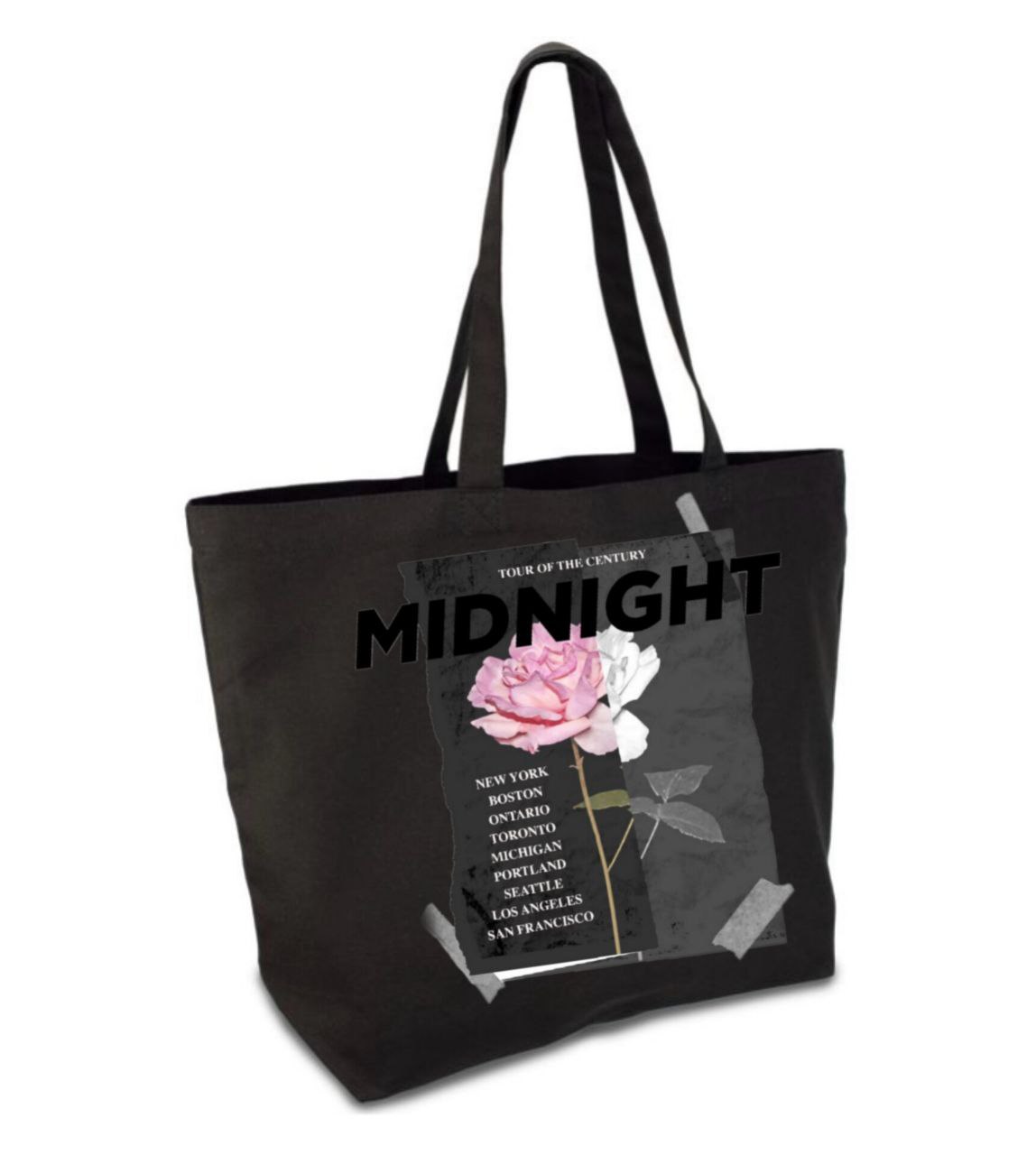 Шопер чорний широкий з принтом "ТРОЯНДА 1"