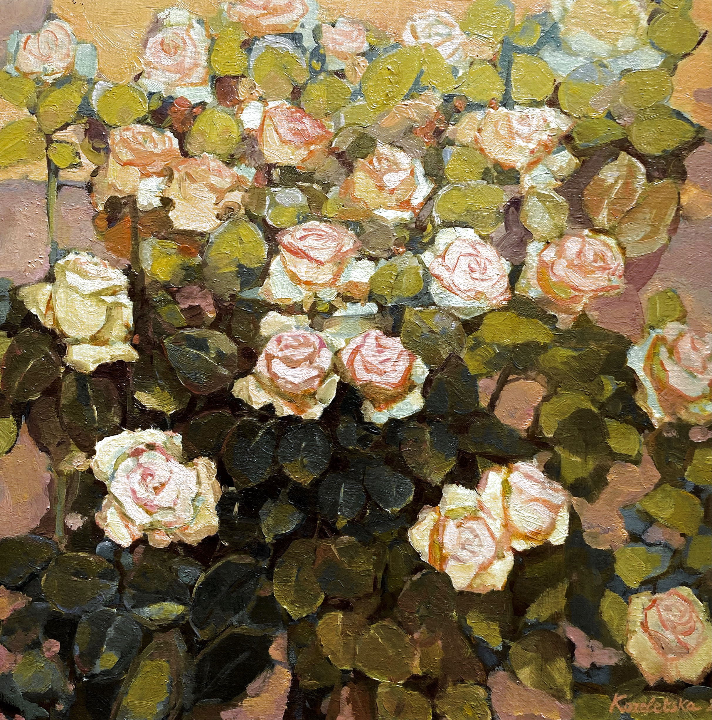 Summer light. Lush roses, 2022, 50х50 sm, oil on canvas