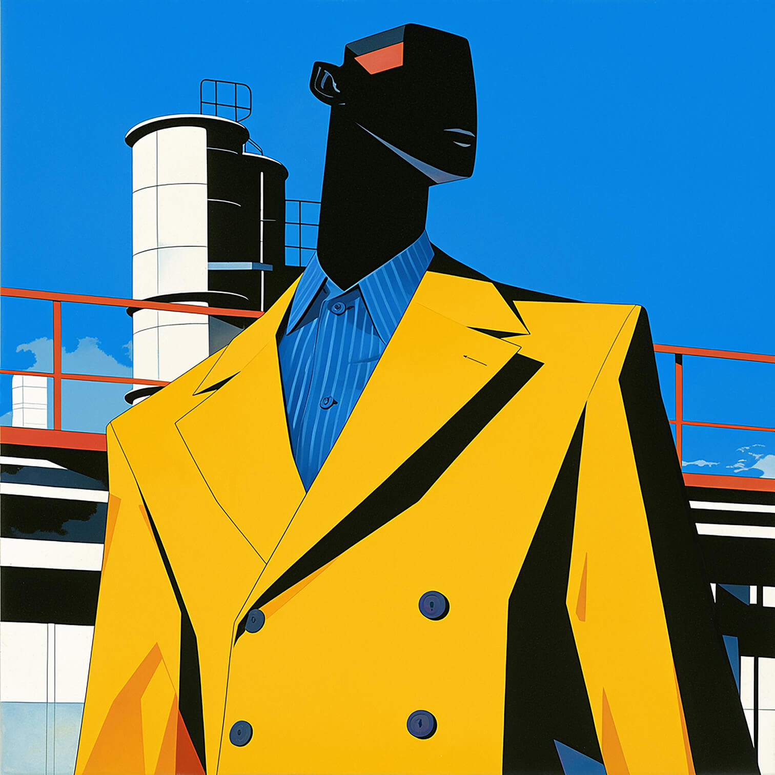 Robot Mono goes to an interview, 120x120 cm, original acrylic painting on canvas