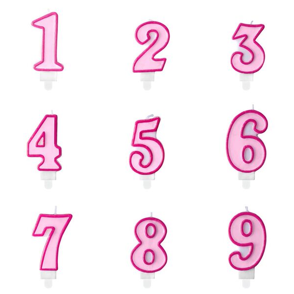 Свічки цифри 0-9 рожеві з контуром