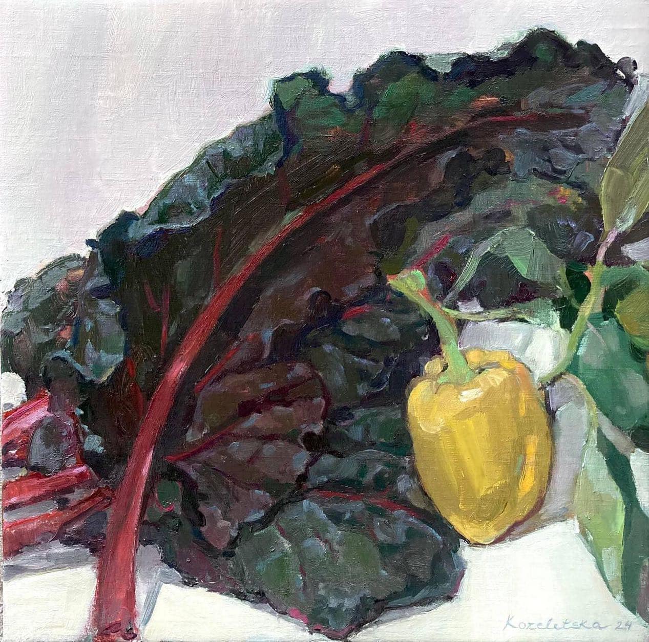 Etude of lettuce leaves, 2024, 40x40 cm, oil on canvas