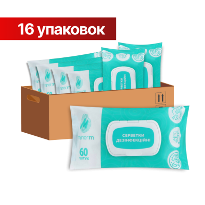 Акційний набір вологих дезінфекційних серветок Manorm (16 упаковок по 60 шт)