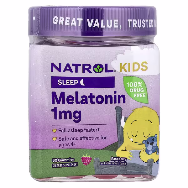 Natrol, Kids, Melatonin Gummies, Ages 4+, Raspberry, 1 mg, 60 Gummies