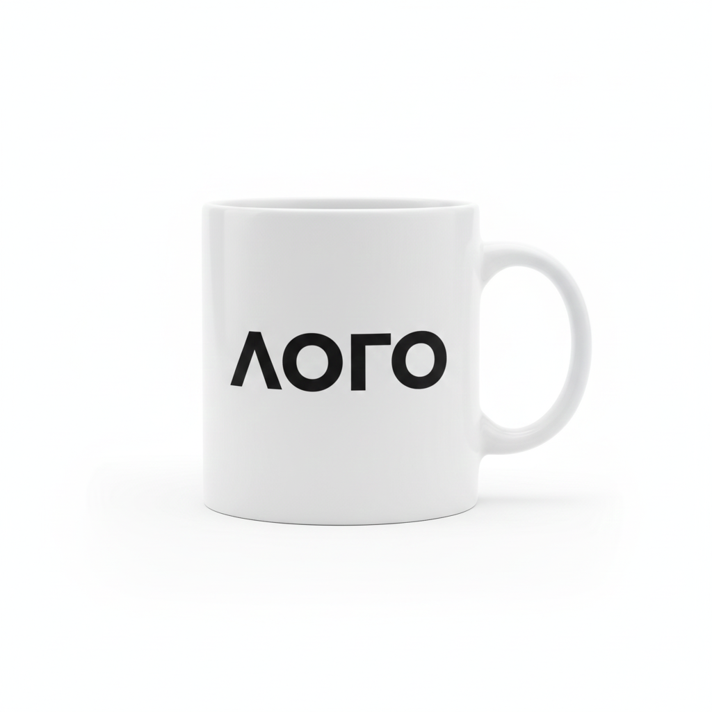 Біла чашка з друком