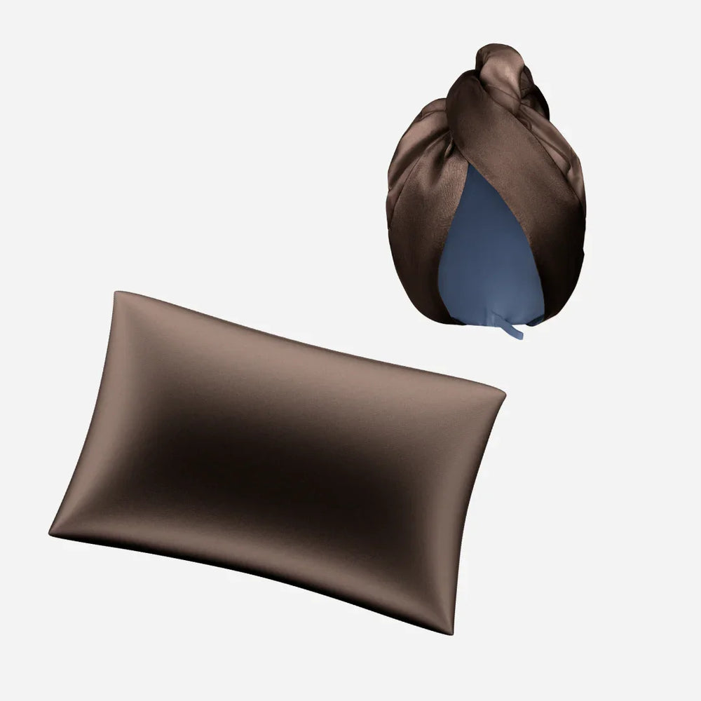 Шовкова наволочка і тюрбан в коричневому кольорі від Molodo