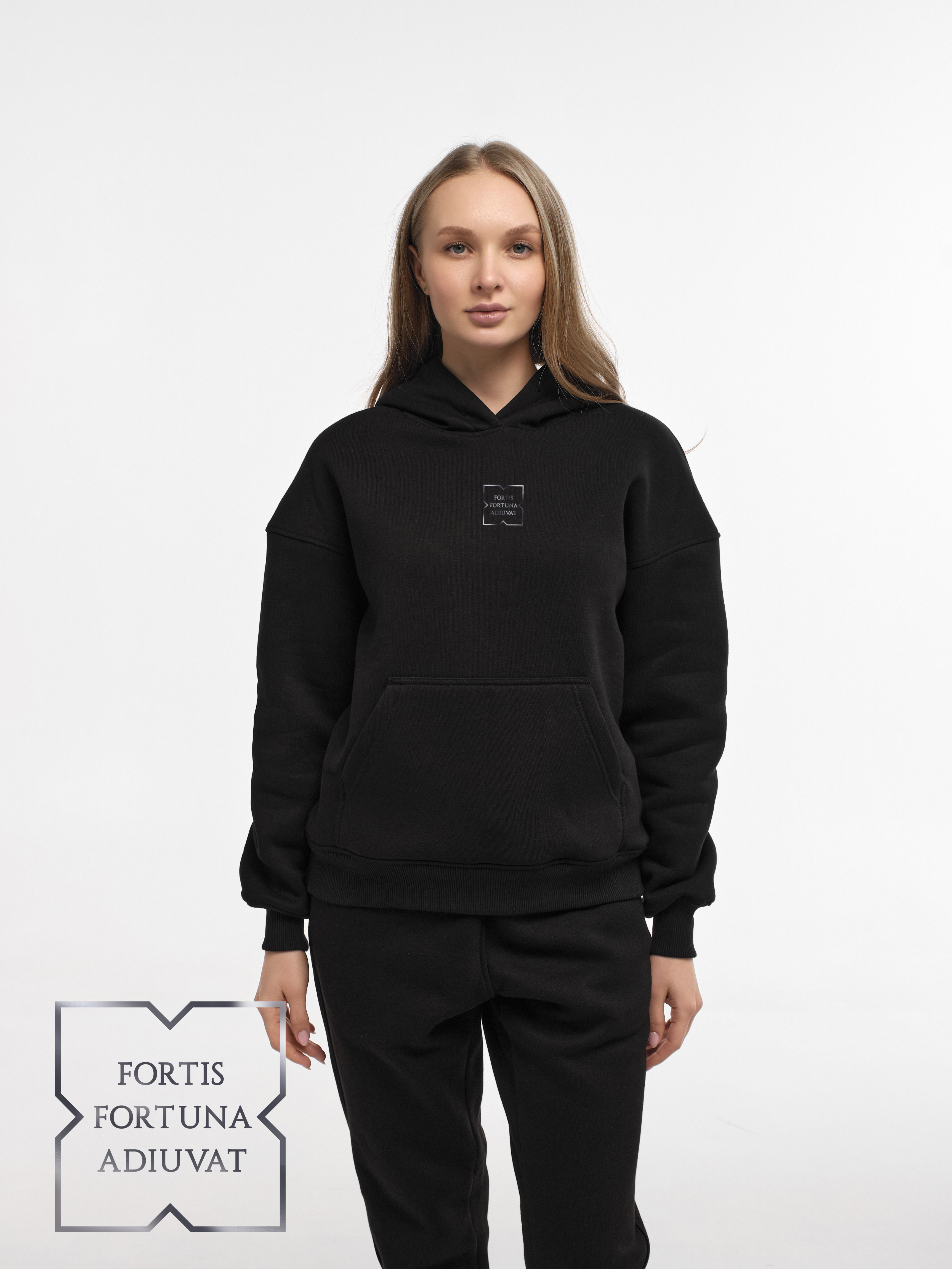 HOODIE "FORTIS FORTUNA ADIUVAT" | POCKET | BLACK EMOTION | XH1