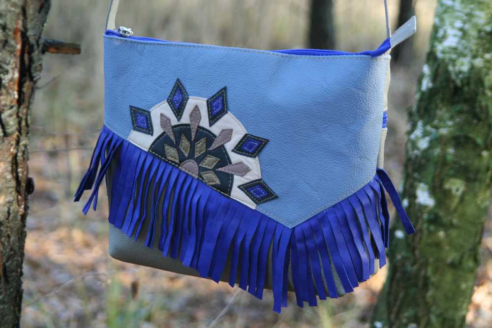 Блакитна бохо-сумка з натуральної шкіри