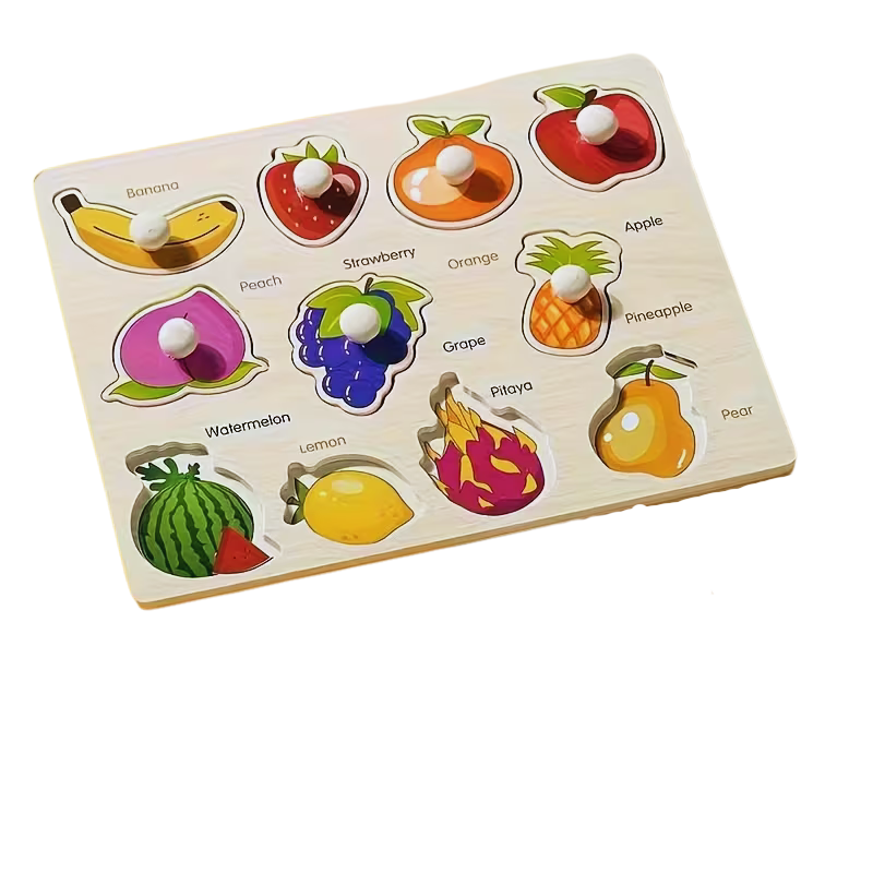 Дерев’яні пазли — фрукти, навчальна панель для дітей 1–3 роки