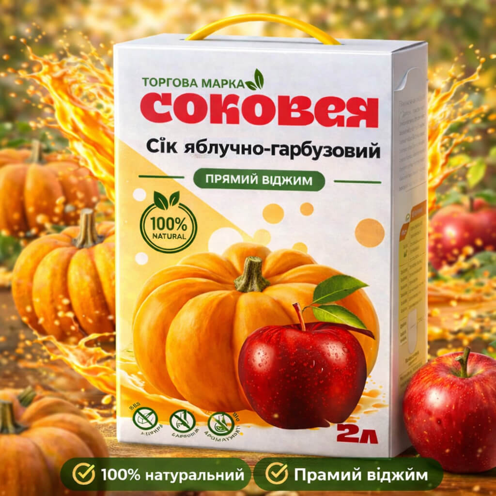 Сік яблучно-гарбузовий неосвітлений пастеризований 2 л