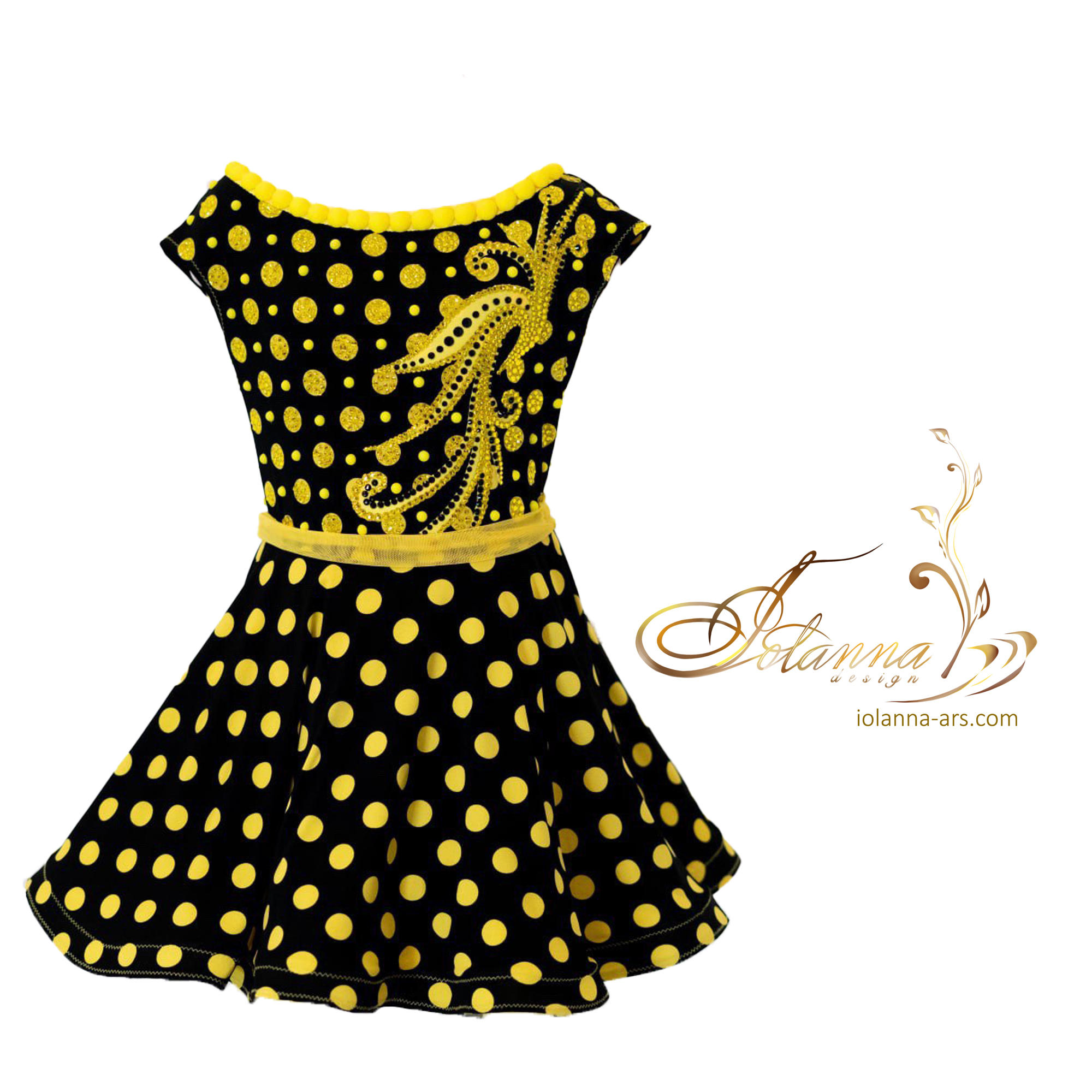 Stylish Black Ice Skating Dress with Yellow Peas