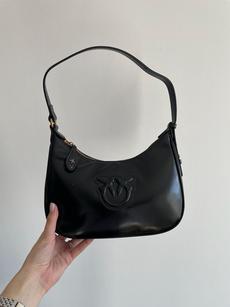 Pinko Half Moon Bag Simply Black With Leather Buckle