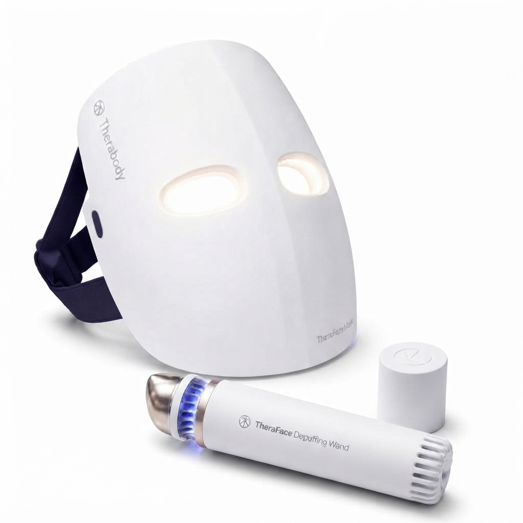 Комплект для антивікового догляду LED-маска для обличчя TheraMask Glo та кріотермічний пристрій Depuffing Wand