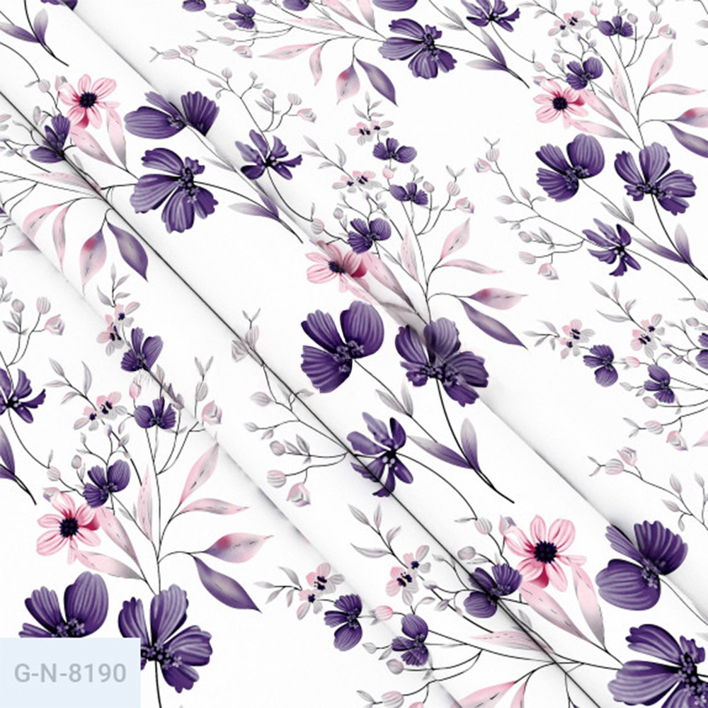 Тканина Голд Euro - Фіолетові квіти на білому