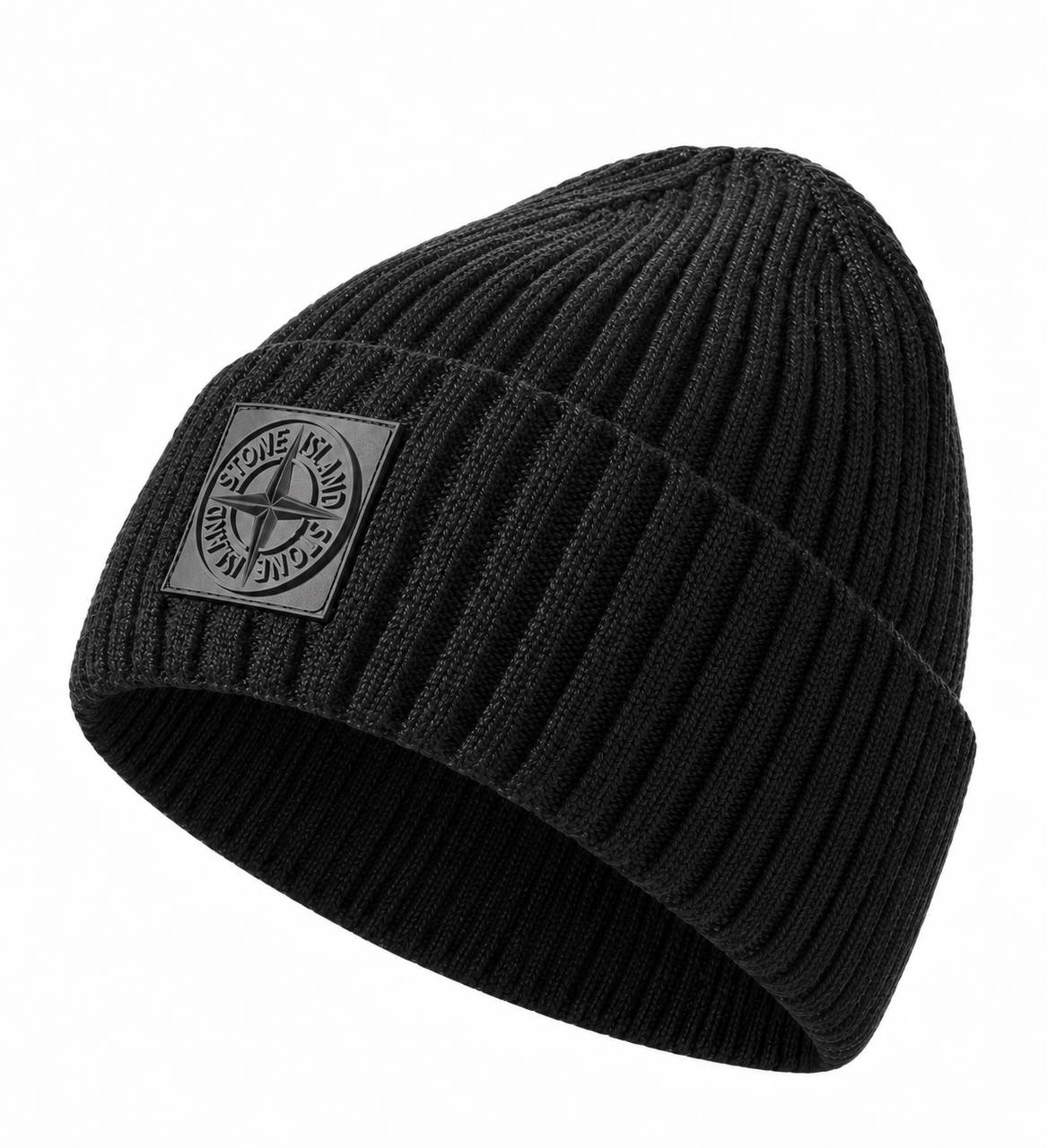 Шапка Чоловіча Зимова Stone Island - Стон Айленд Копія Чорна