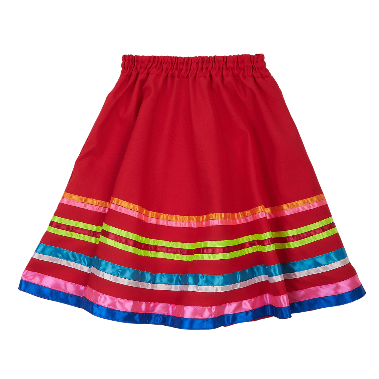 Червона спідниця з різнокольоровими стрічками