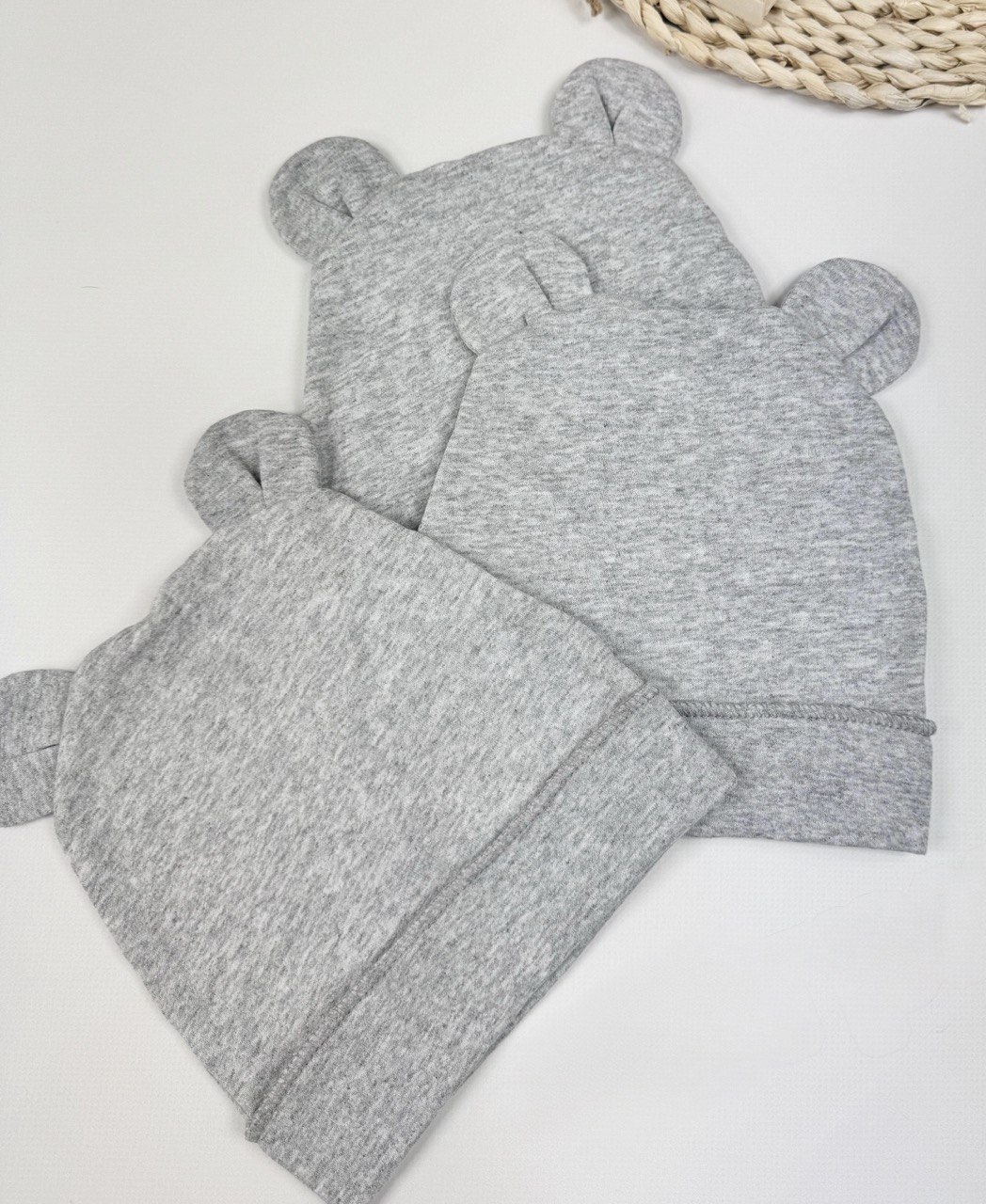 Шапочка з вушками для новонароджених 68/74 — тепла весняна дитяча шапка для немовляти тканина футер начіс