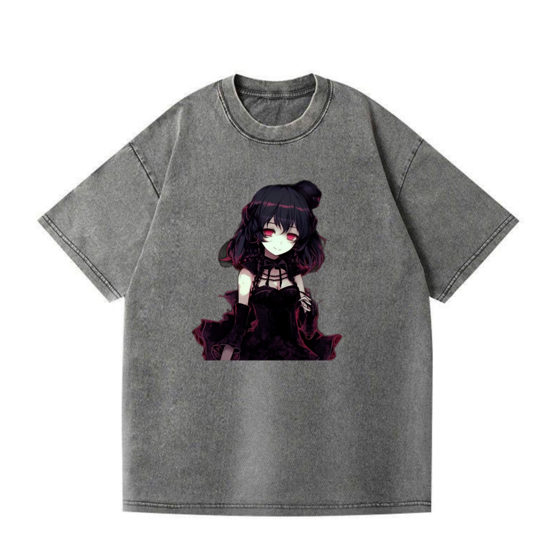 ФУТБОЛКА ОВЕРСАЙЗ СІРА ВАРЕНА З ПРИНТОМ "АНІМЕ ДІВЧИНКА 1"