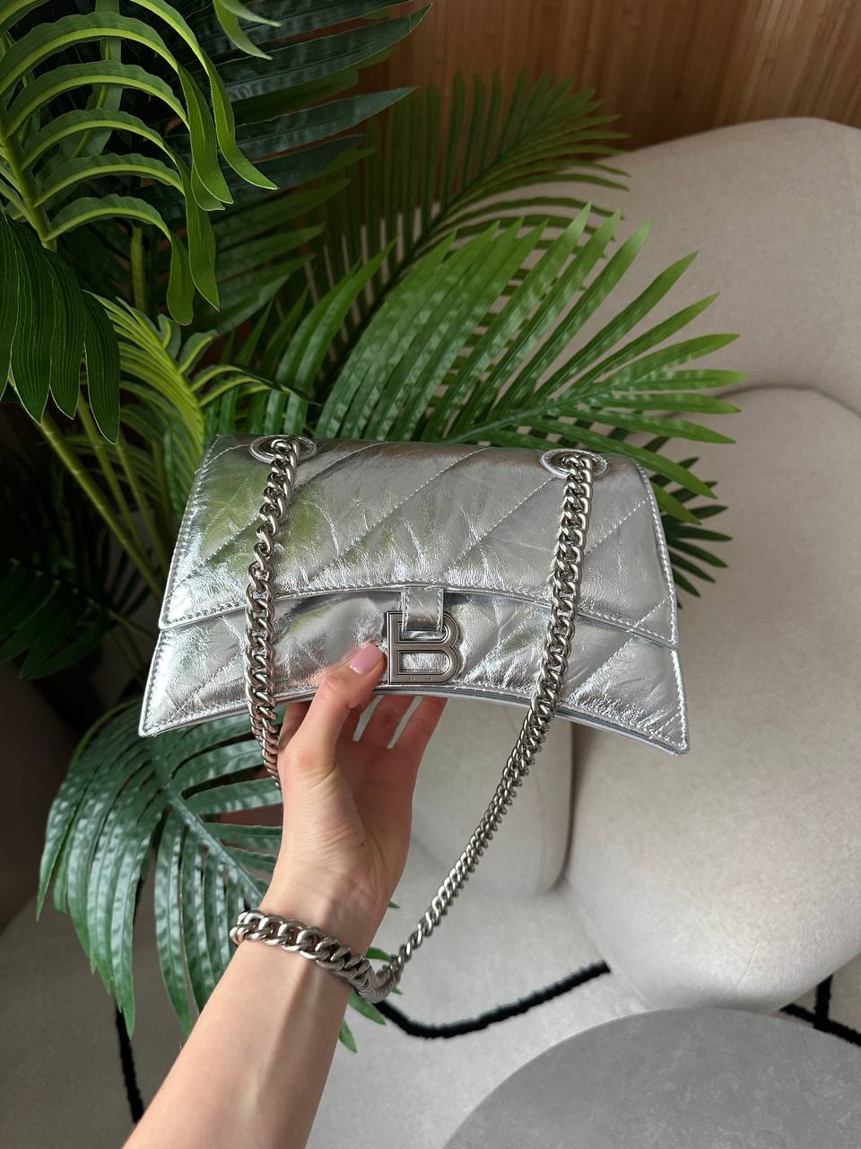 Balenciaga Crush Small Chain Bag Quilted in Silver