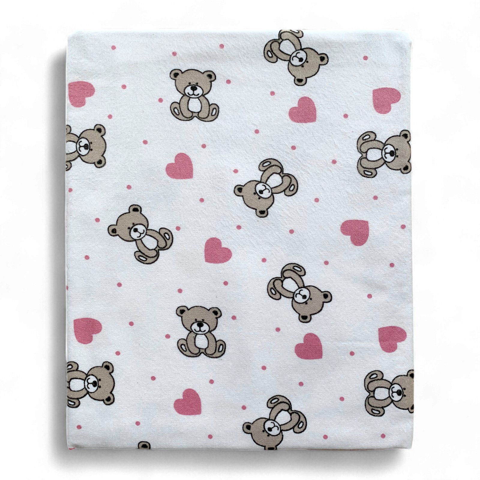 Пелюшка фланелева (байкова) 110 х 90 см Ведмедик і сердечки рожеві