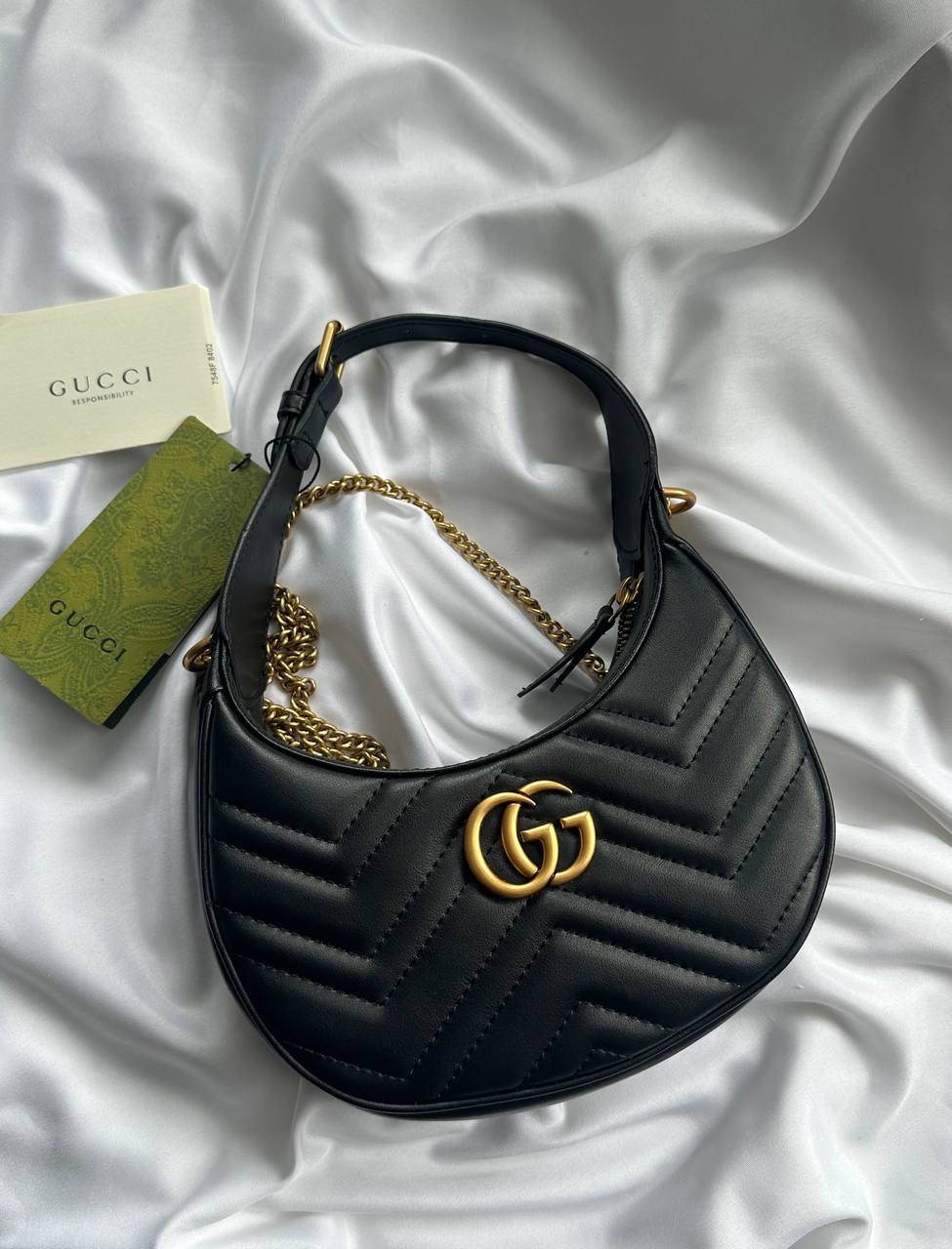 Gucci Half Moon Marmont Leather Shoulder Bag
