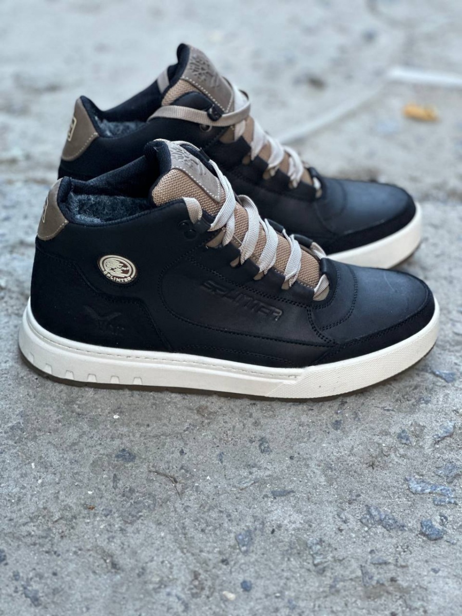 Чоловічі кросівки шкіряні зимові чорні на шнурівці-copy-3