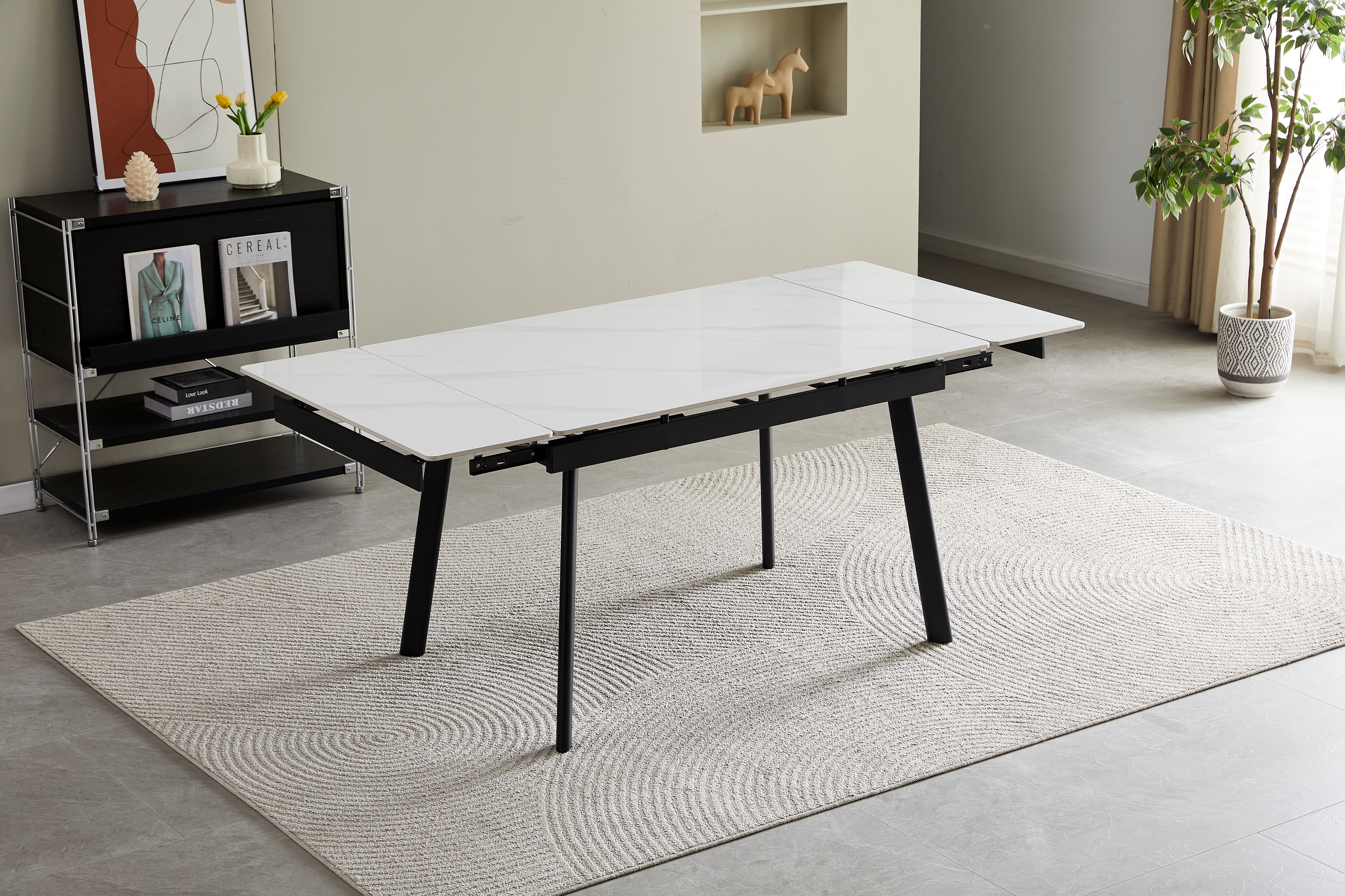 Керамічний стіл TM-98-1 білий мармур + чорний