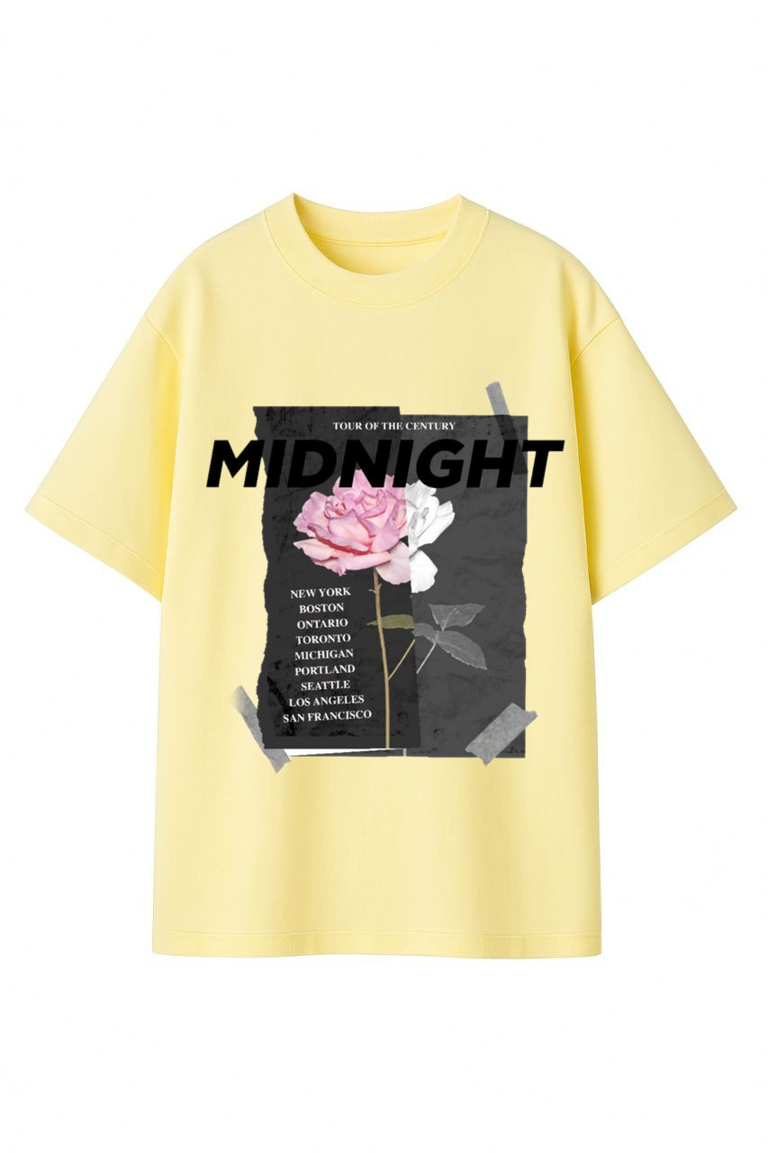 ФУТБОЛКА ОВЕРСАЙЗ ЖОВТА  З ПРИНТОМ "ТРОЯНДА 1"